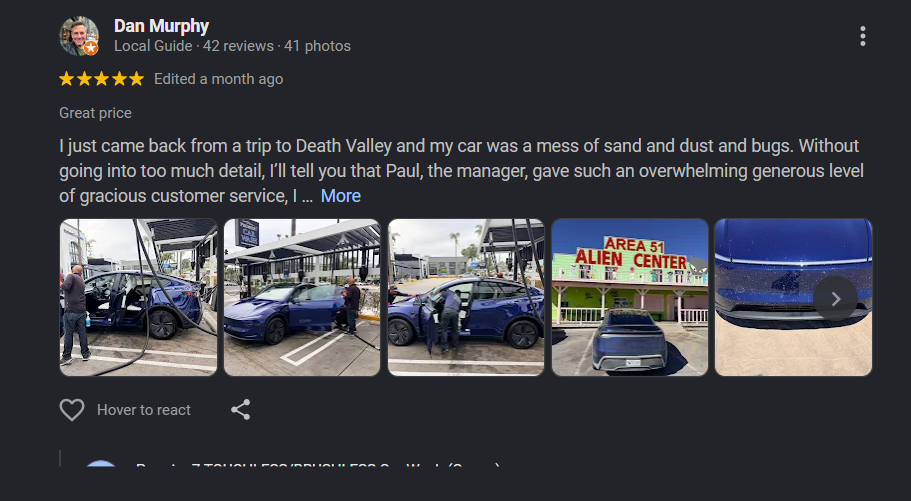 Google review from Dan Murphy for Premier 7 Car Wash Newport Beach
