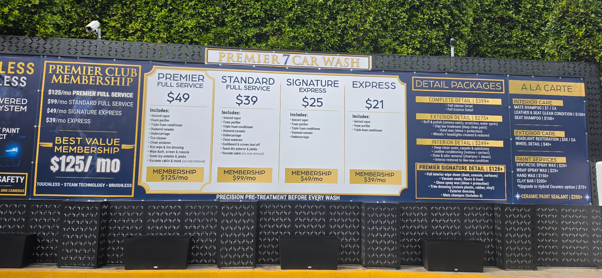 Premier 7 detail packages and à la carte services menu