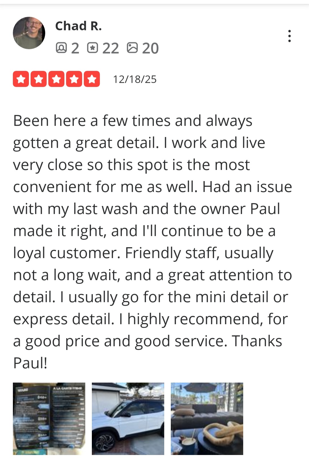 Chad R. review of Premier 7 Car Wash Newport Beach
